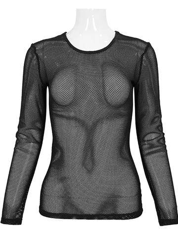 Gothic Style Women's Sexy Black Long-sleeved Mesh Top